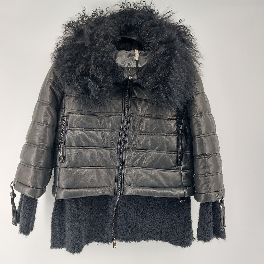 Roncarati lamb leather quilted bomber jacket with Alpaca Trim